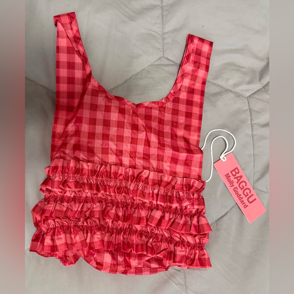 Molly Goddard x BAGGU Ruby Plaid Ruffled Bag NWT